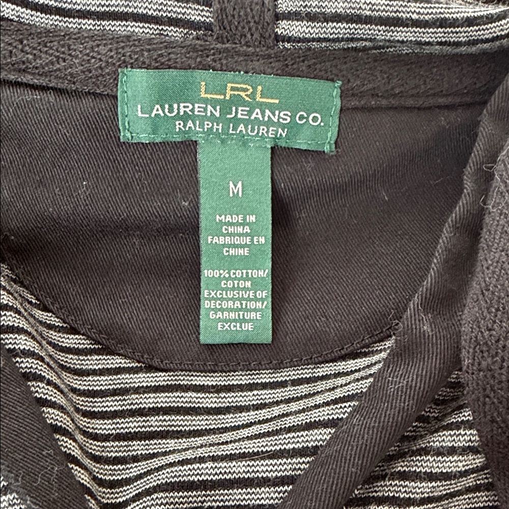 Lauren Ralph Lauren Black and Gray Striped Hooded Sweatshirt - Picture 2 of 7